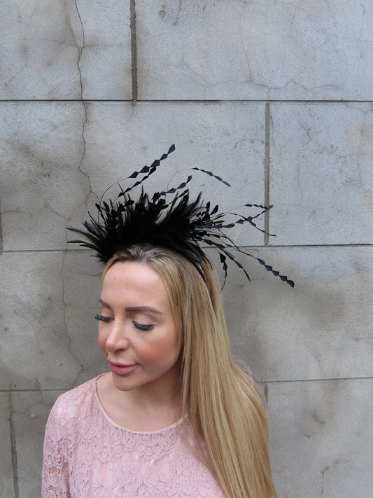 Black Feather Fascinator Large