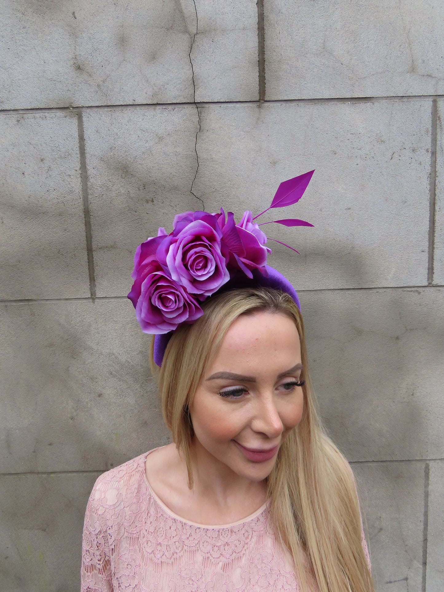 Plum Rose & Feather Headpiece
