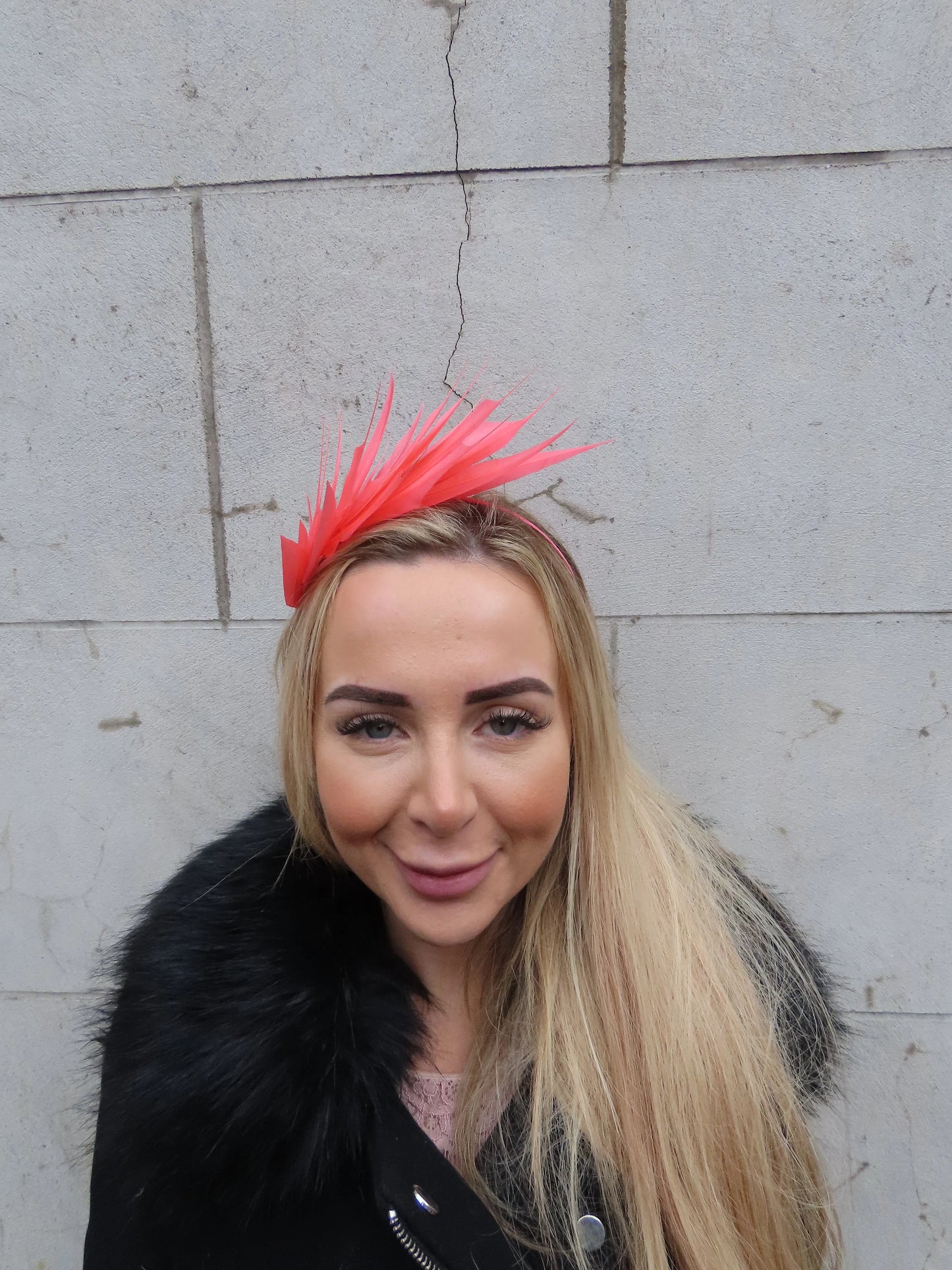 Coral Feather Fascinator