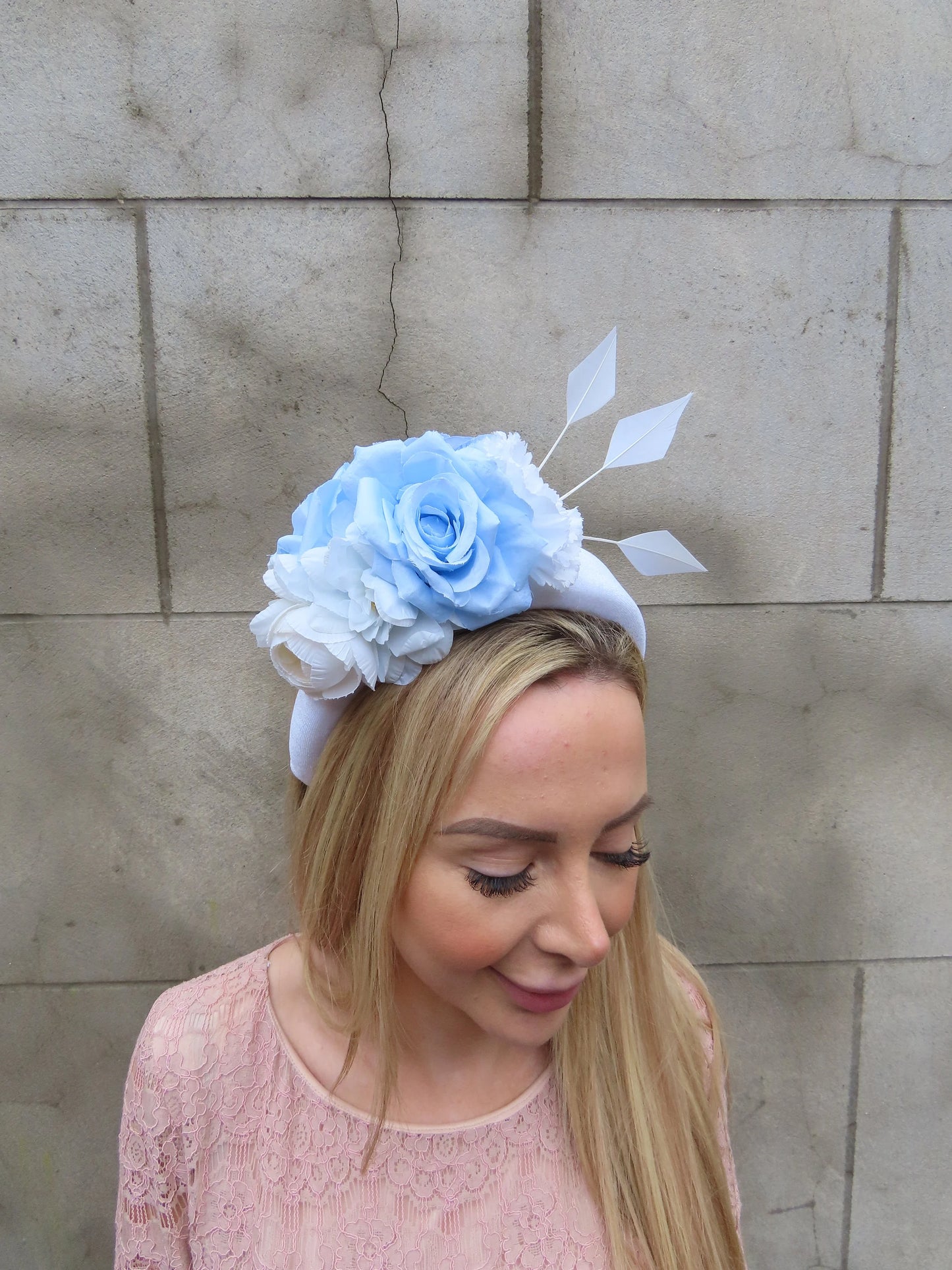 White & Baby Blue Flower Padded Headband