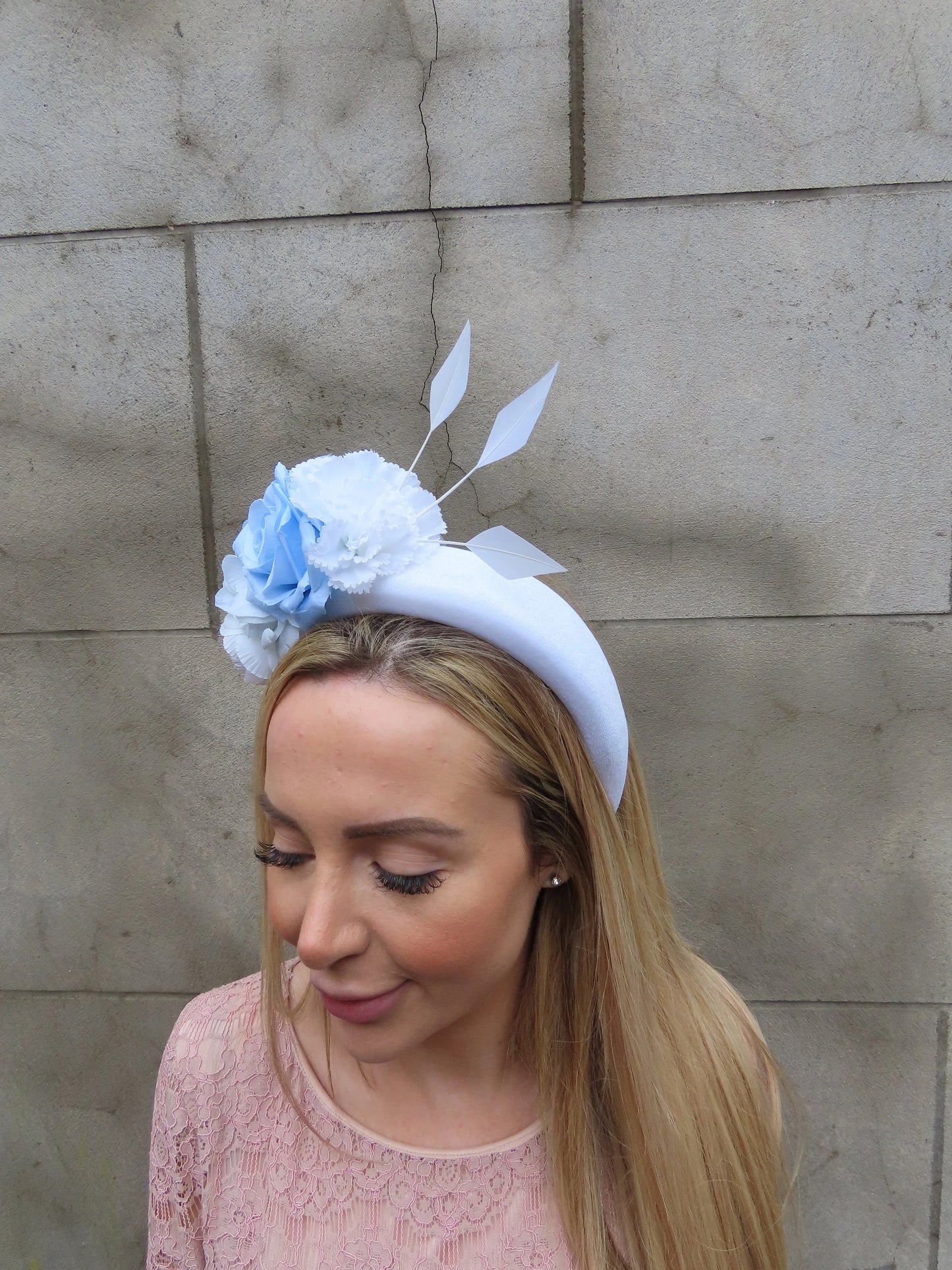 White & Baby Blue Flower Padded Headband