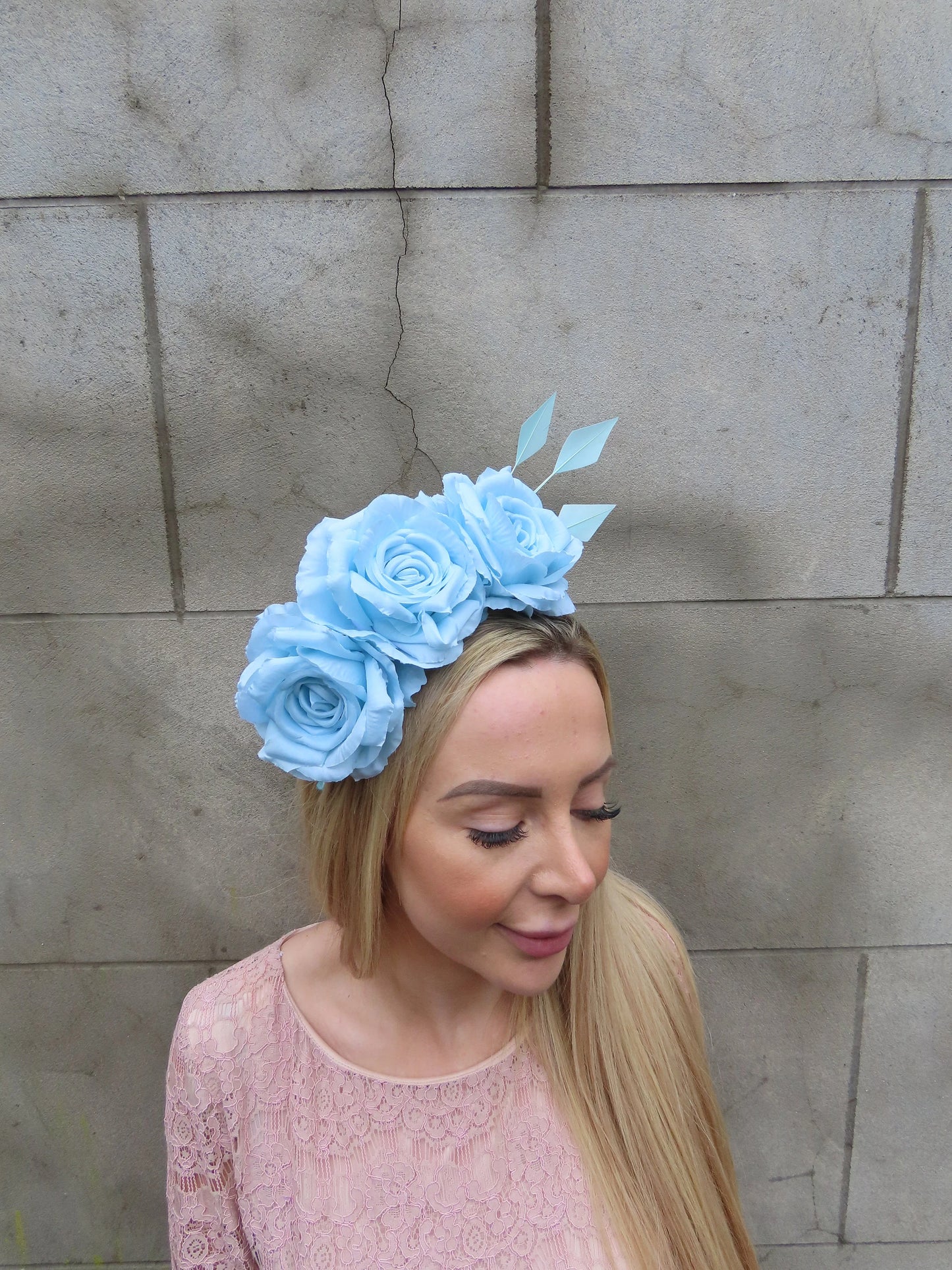 Duck Egg Fascinator Headband with Roses