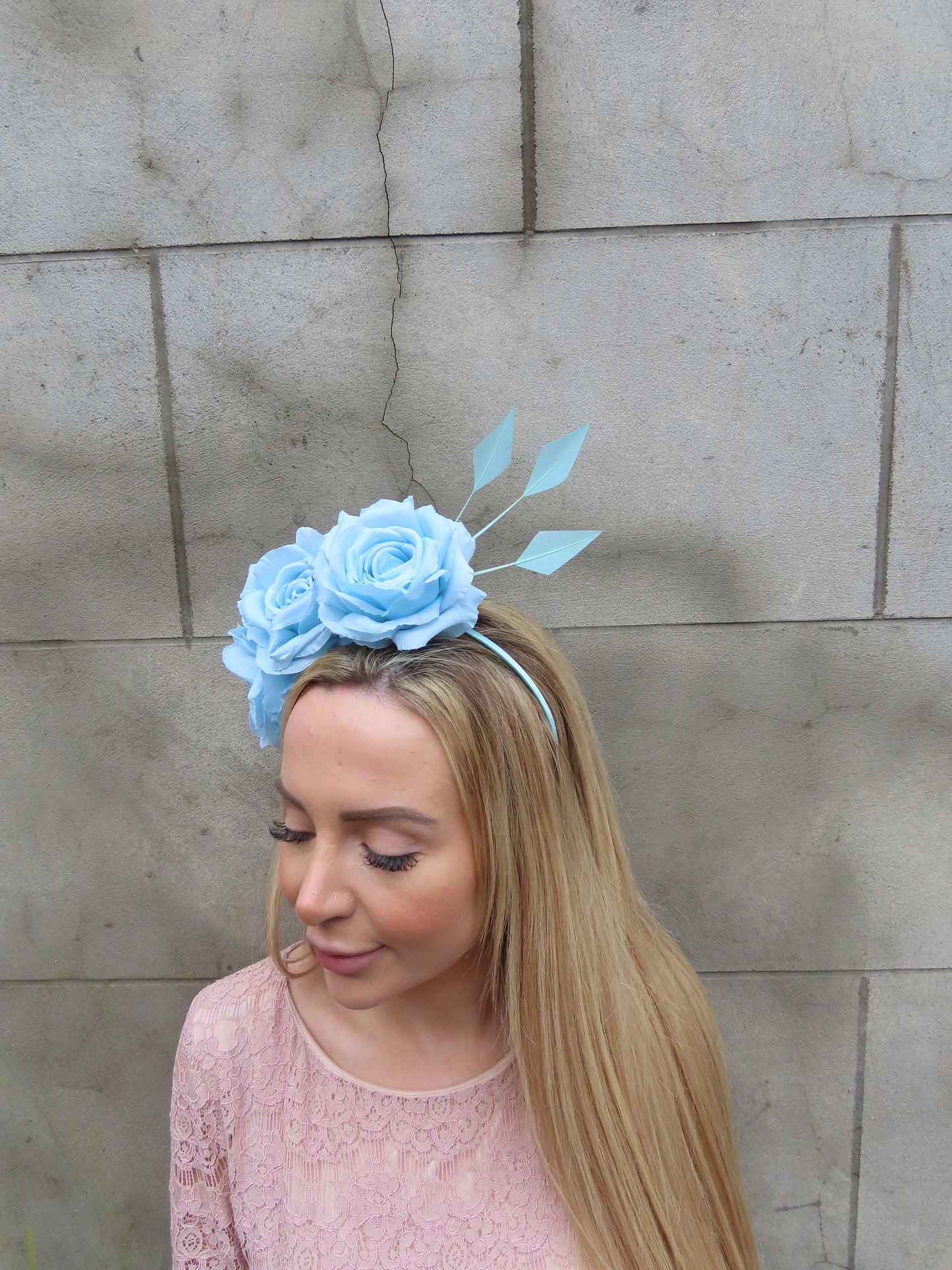 Duck Egg Fascinator Headband with Roses