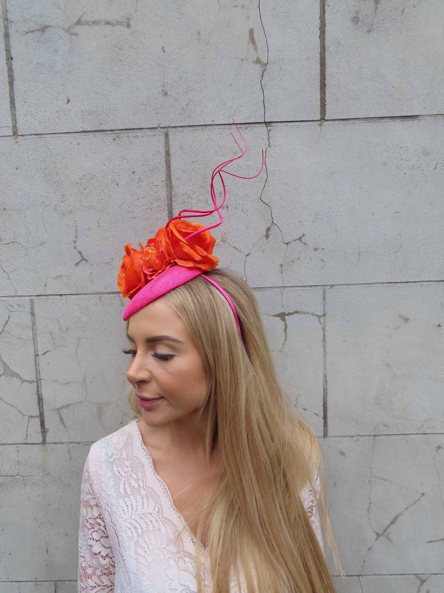Hot Pink & Orange Flower Hat Fascinator