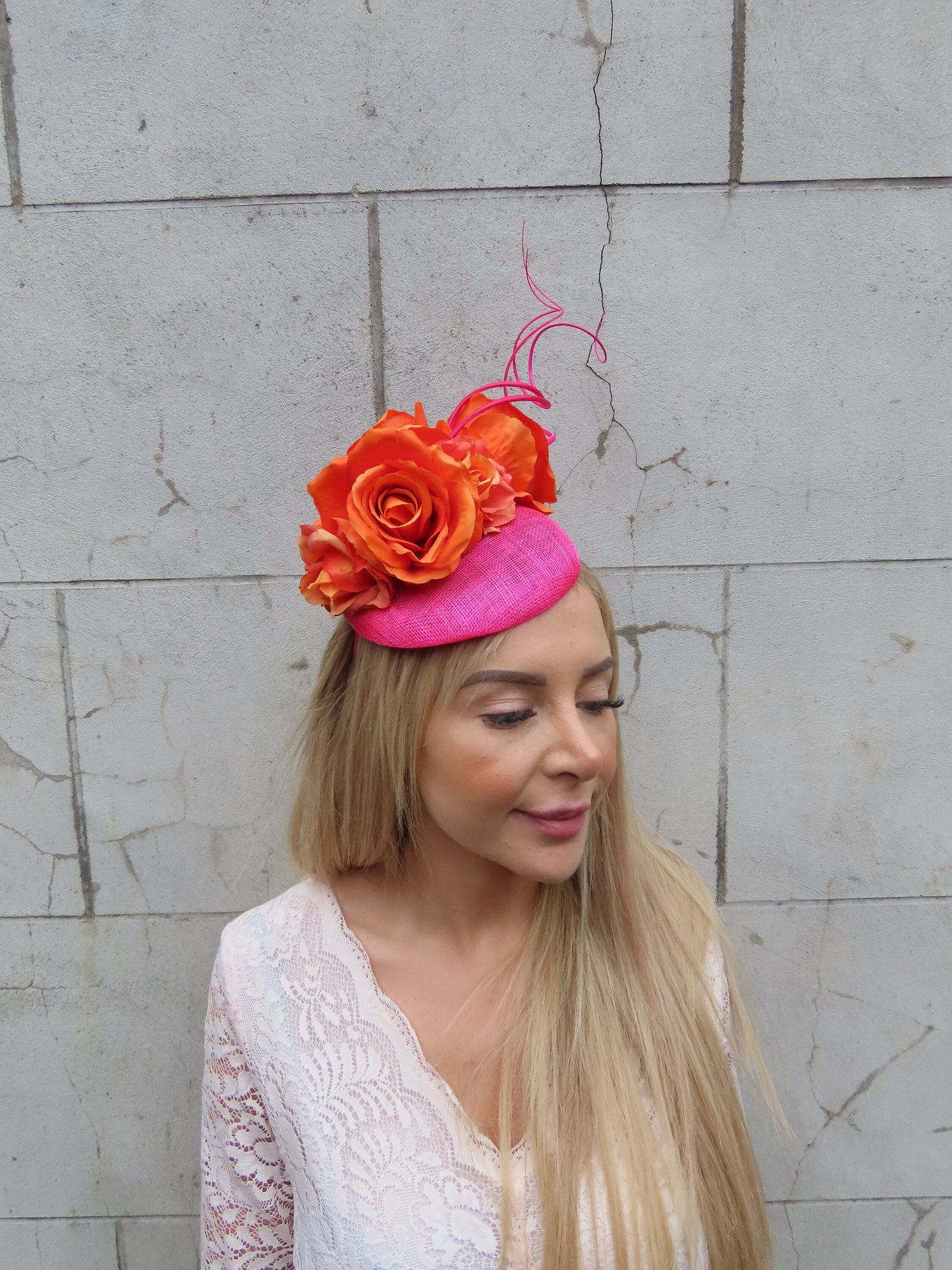 Hot Pink & Orange Flower Hat Fascinator