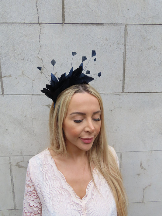 Navy Blue Feather Fascinator Headband
