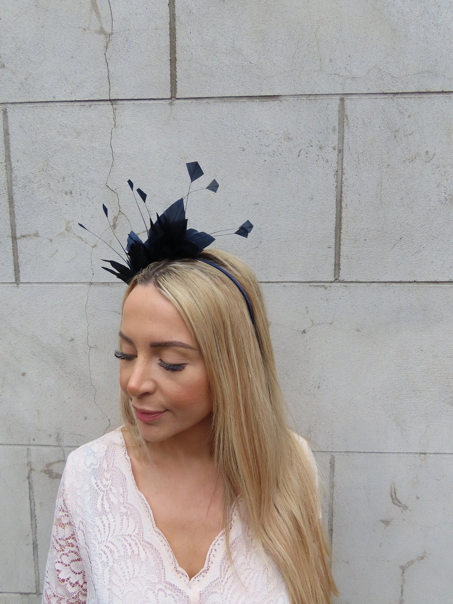 Navy Blue Feather Fascinator Headband