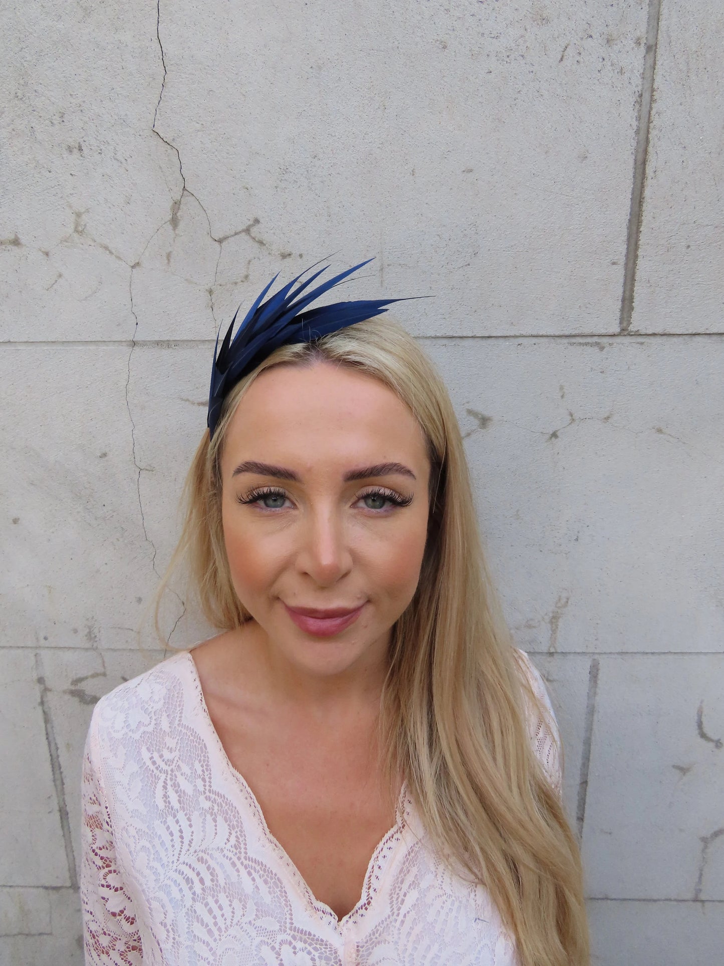 Navy Blue Feather Fascinator - Thin Headband