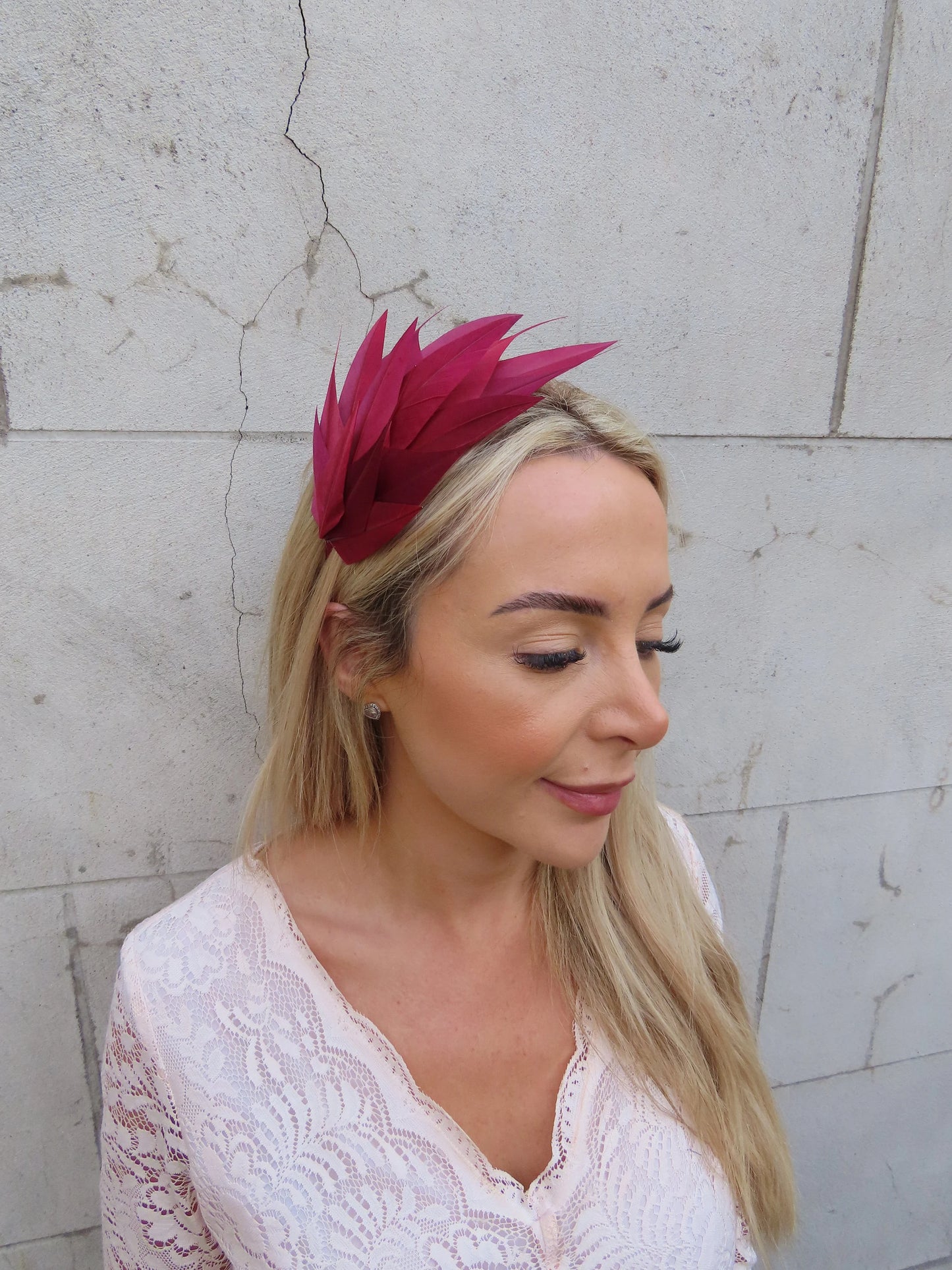 Burgundy Feather Headpiece
