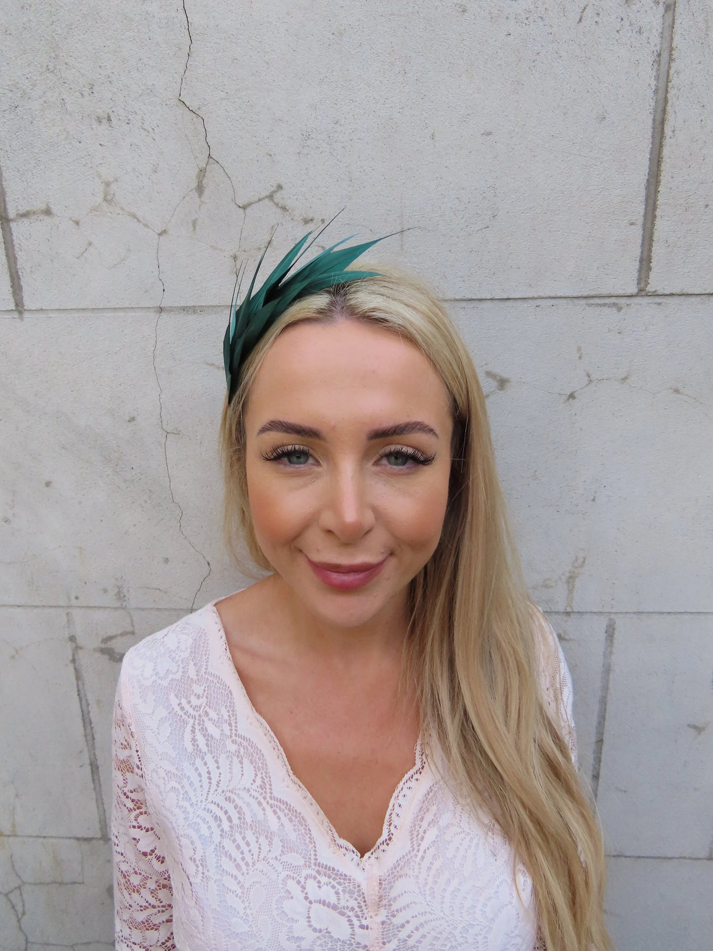Bottle Green Feather Fascinator - Thin Headband