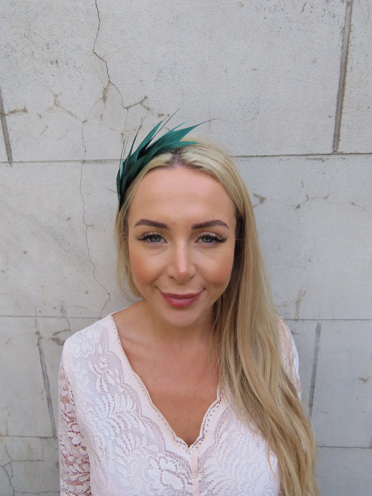 Bottle Green Feather Fascinator - Thin Headband