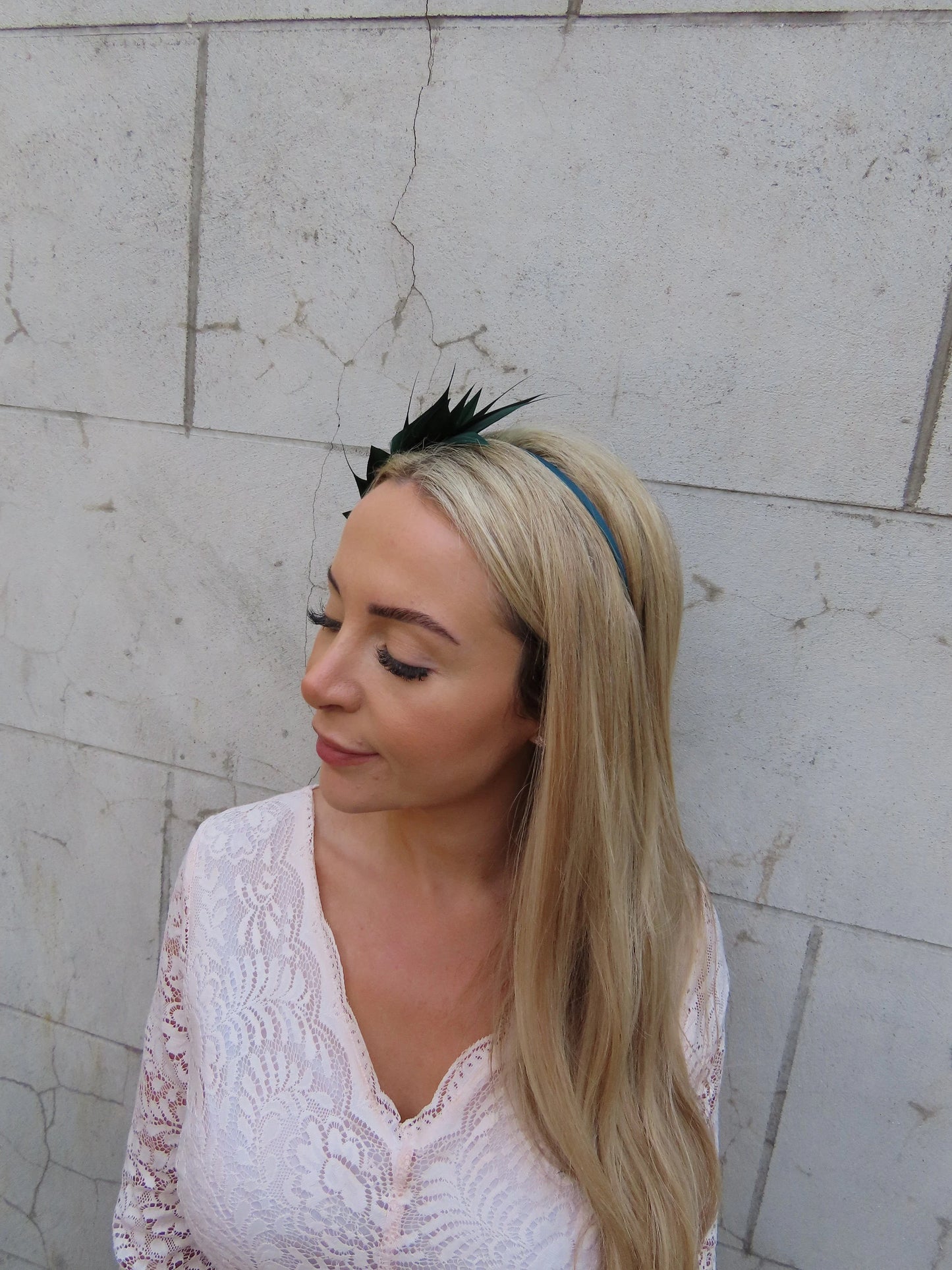 Bottle Green Feather Fascinator - Thin Headband