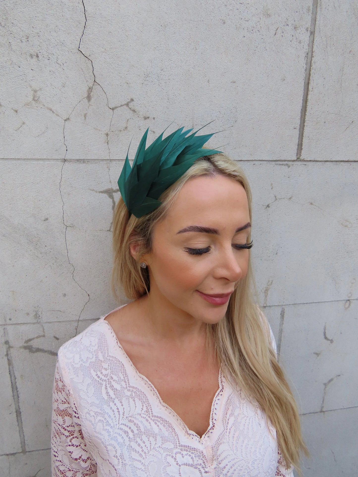 Bottle Green Feather Fascinator - Thin Headband