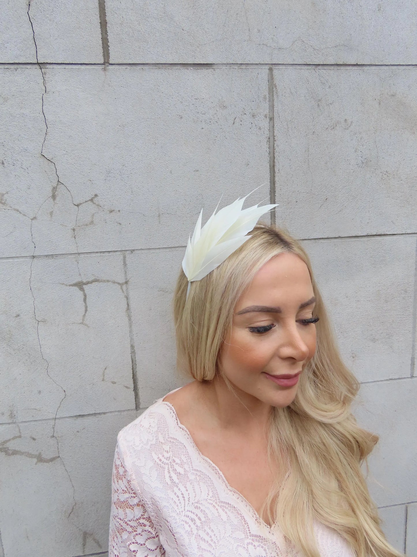 Cream Feather Fascinator on Thin Headband