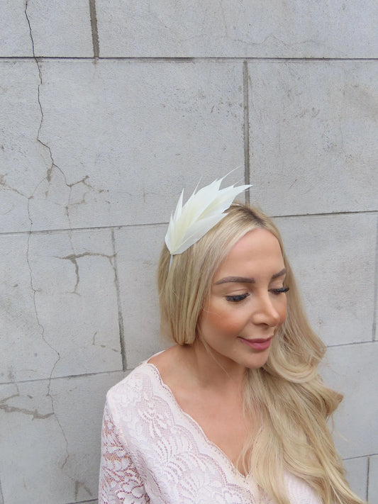 Cream Feather Fascinator on Thin Headband