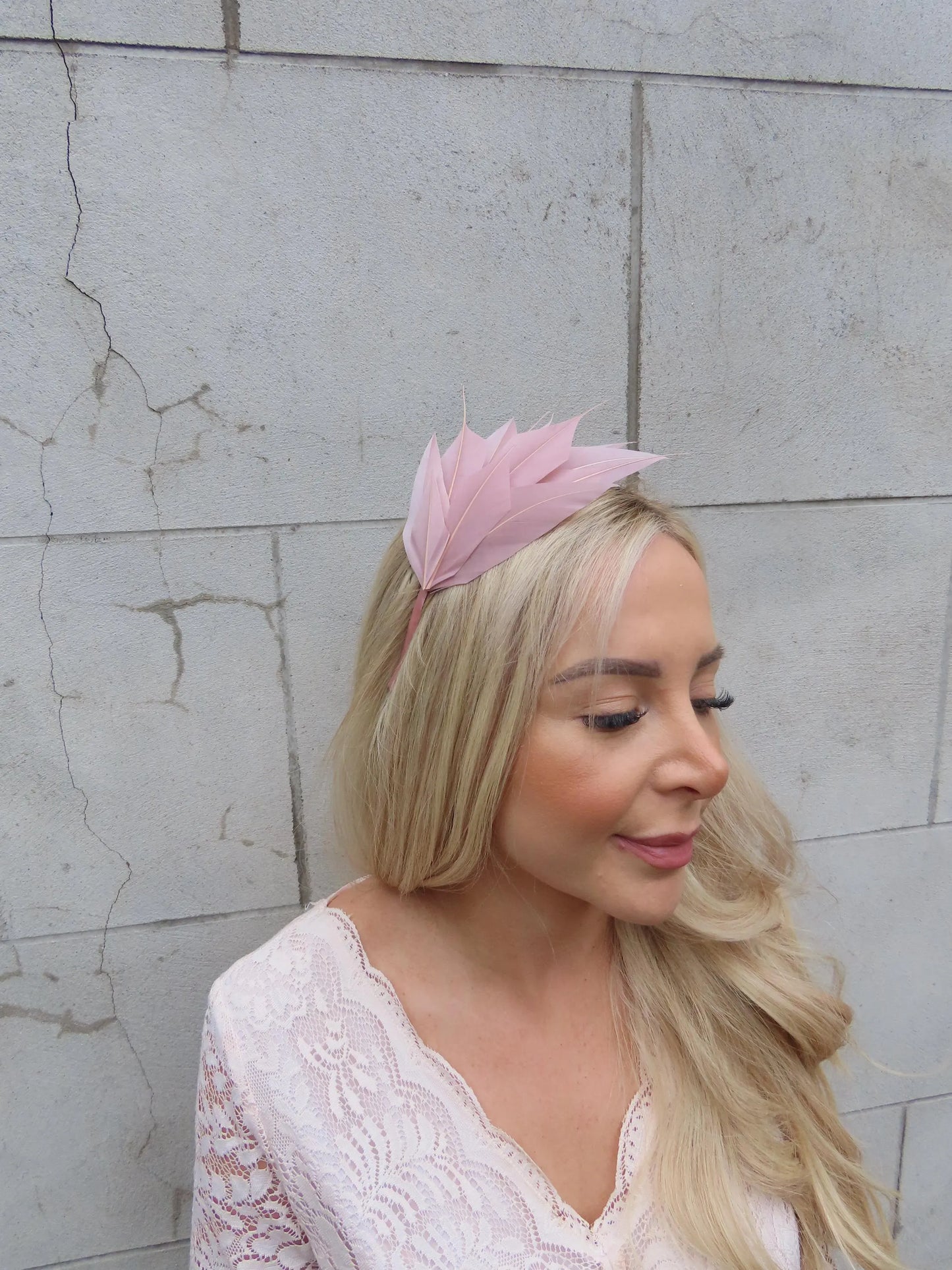 Dusty Pink Thin Headband Feather Fascinator