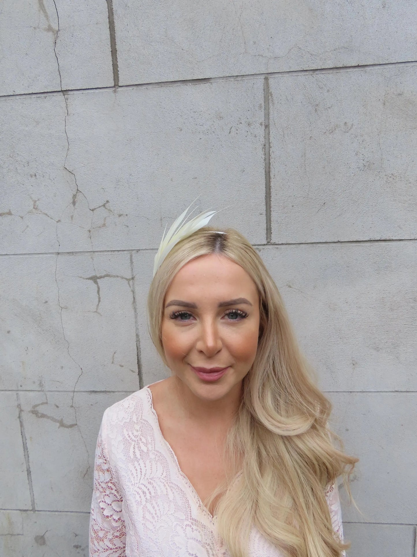 Cream Feather Fascinator on Thin Headband