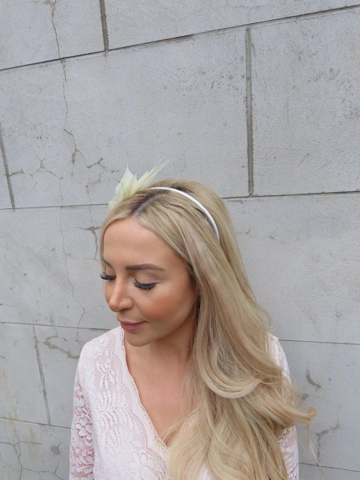 Cream Feather Fascinator on Thin Headband