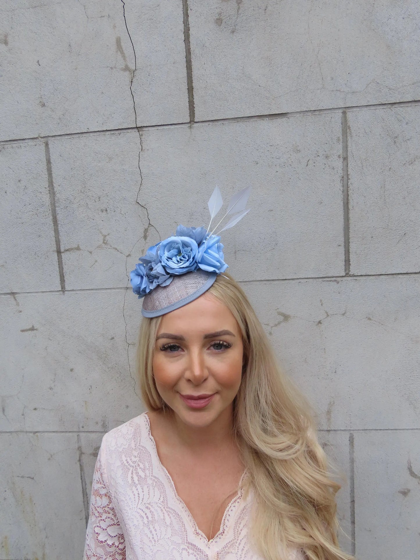 Grey & Light Blue Sinamay Headpiece