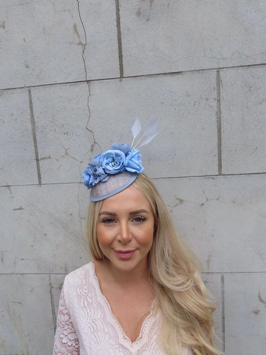 Grey & Light Blue Sinamay Headpiece