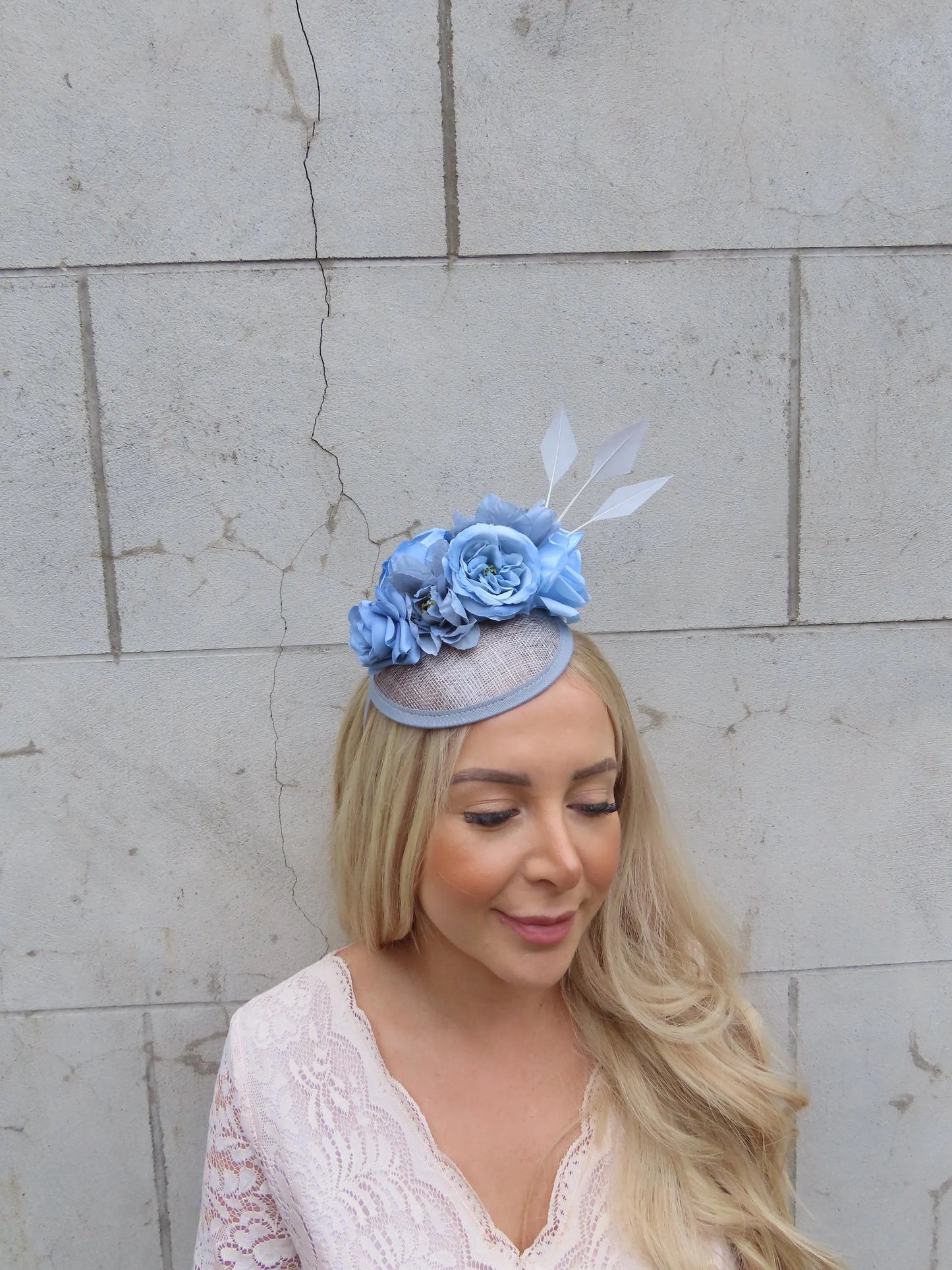 Grey & Light Blue Sinamay Headpiece