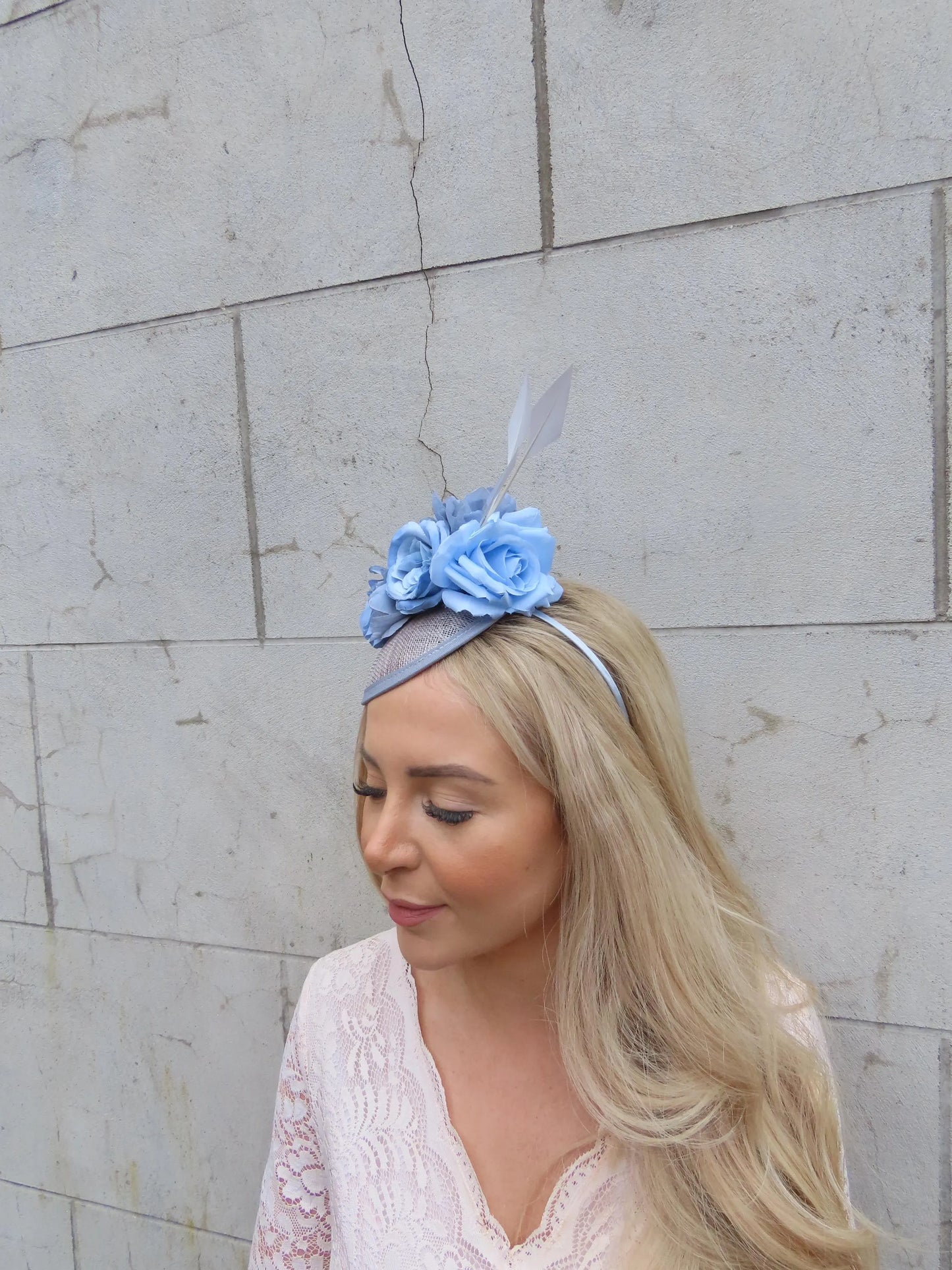 Grey & Light Blue Sinamay Headpiece