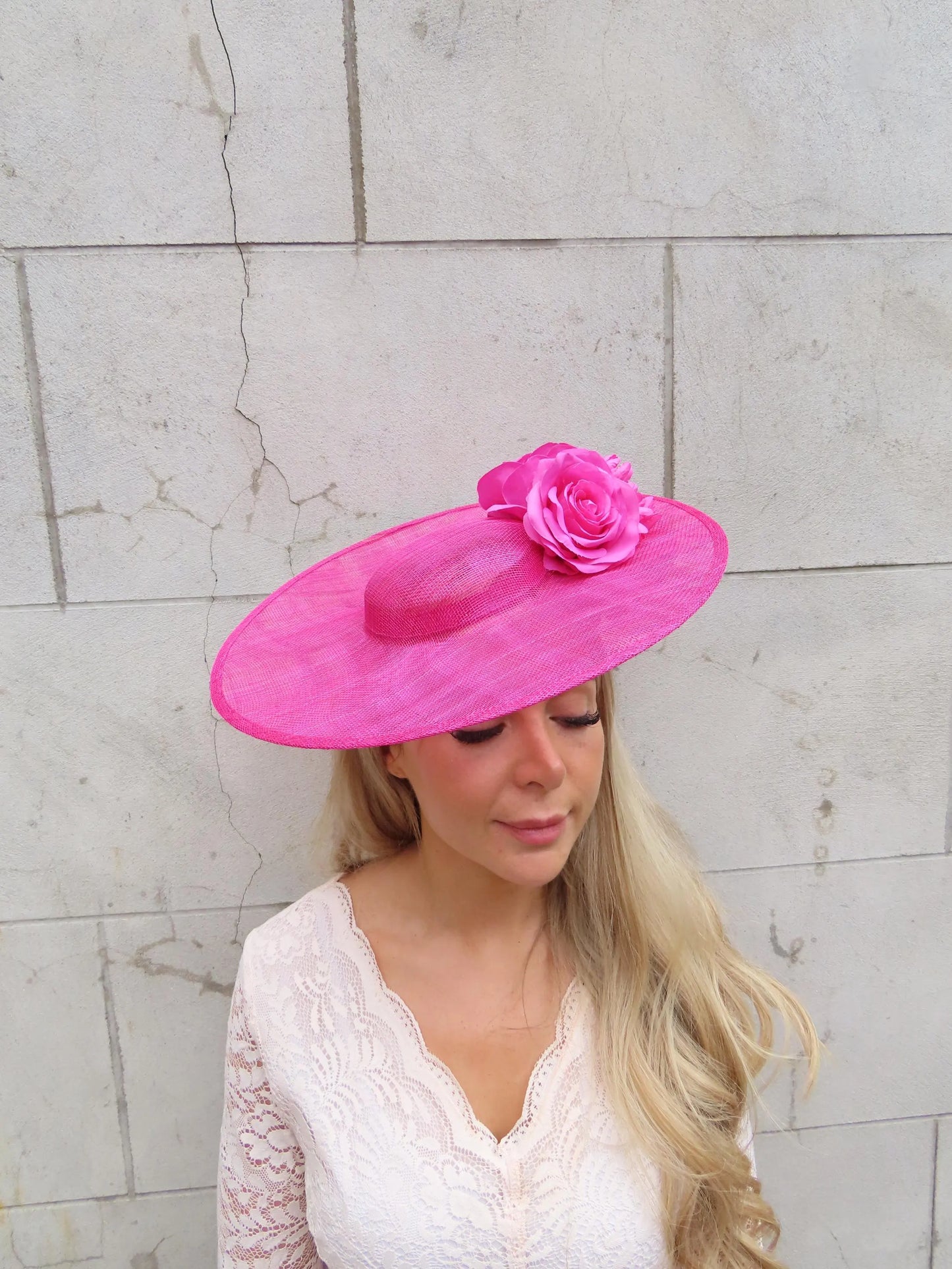 Hot Pink Floral Boater Hat