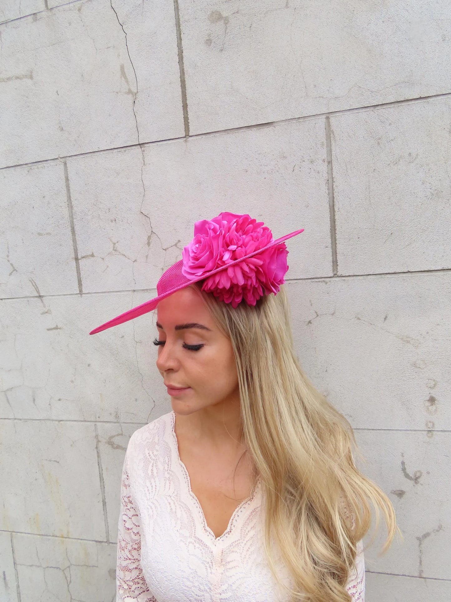 Hot Pink Floral Boater Hat