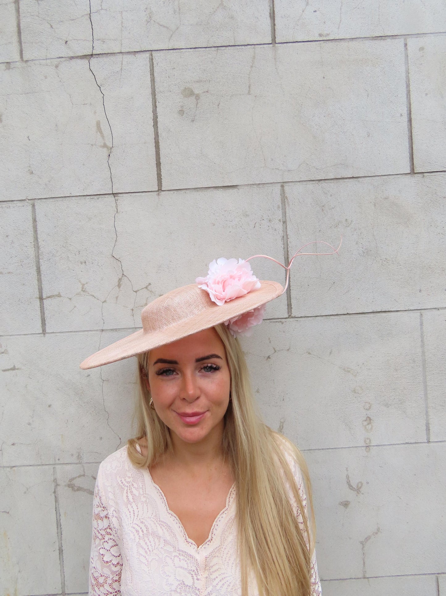 Blush Rose Flower Boater Hat Peach