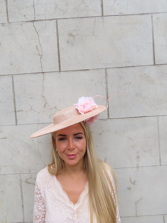 Blush Rose Flower Boater Hat Peach