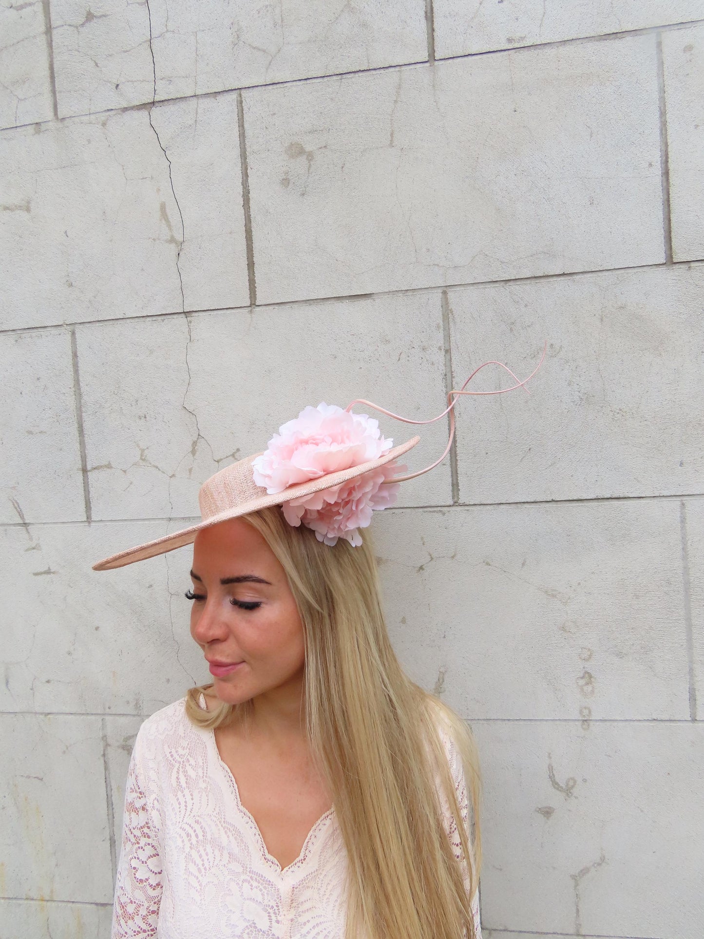 Blush Rose Flower Boater Hat Peach