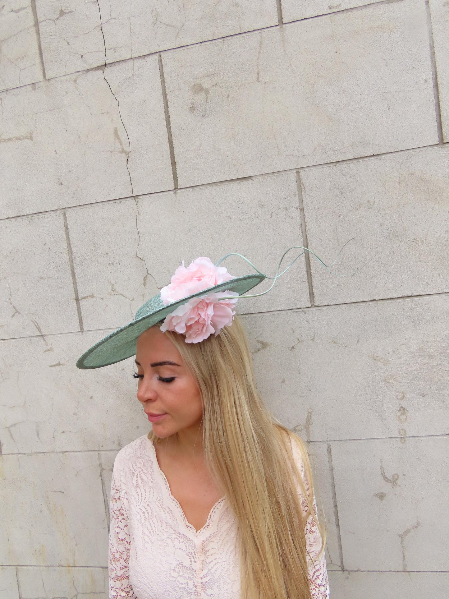 Large Sage & Blush Flower Boater Hatinator