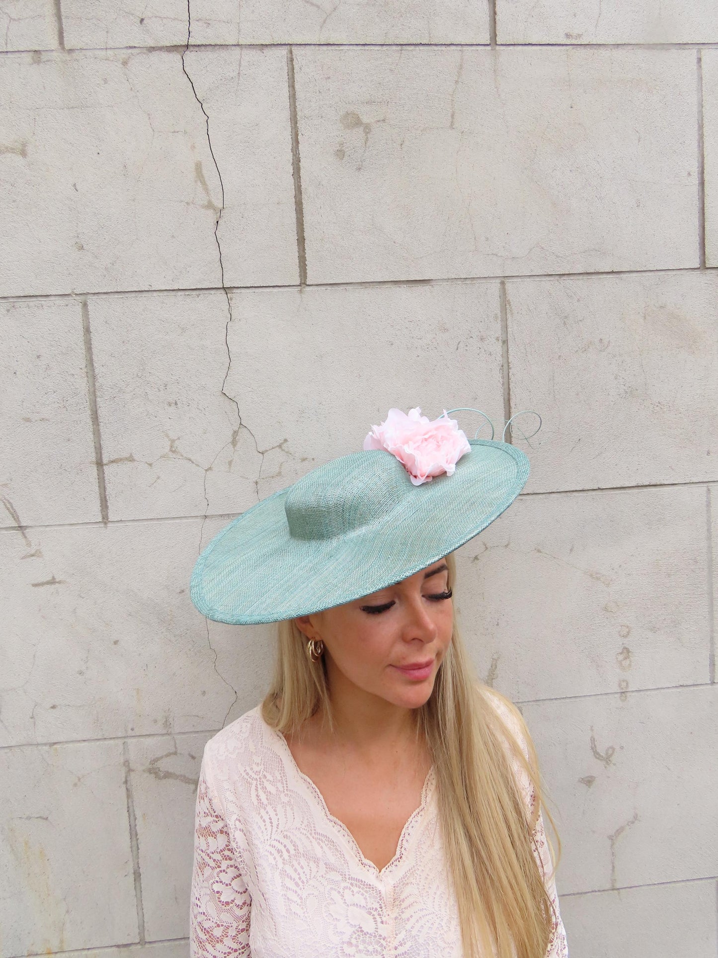 Large Sage & Blush Flower Boater Hatinator