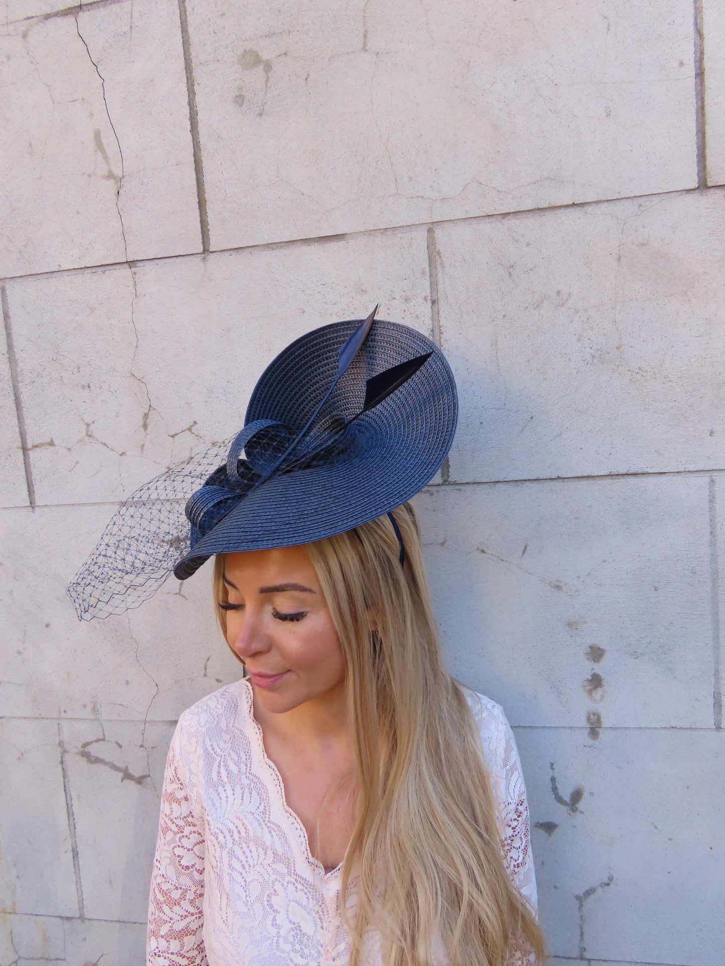 Large Navy Blue Feather Veil Hatinator Races Wedding Guest