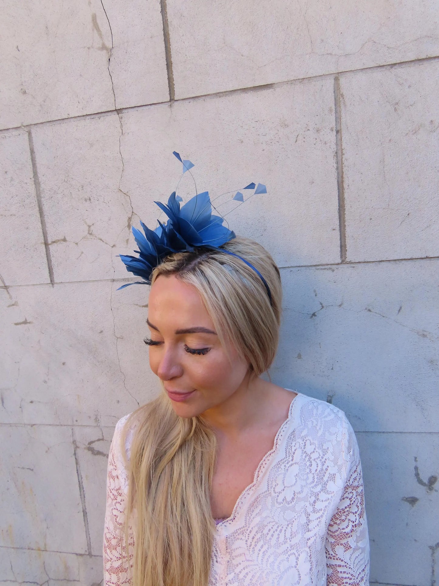 Dusty Blue Feather Fascinator - Thin Headband