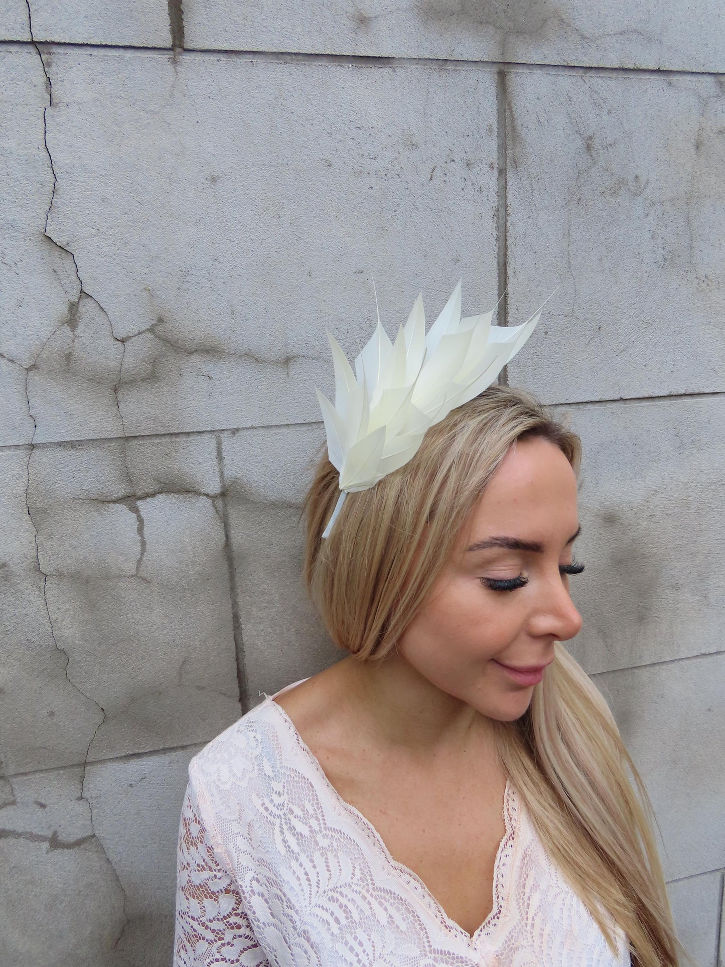 Statement Cream Feather Fascinator on Thin Headband