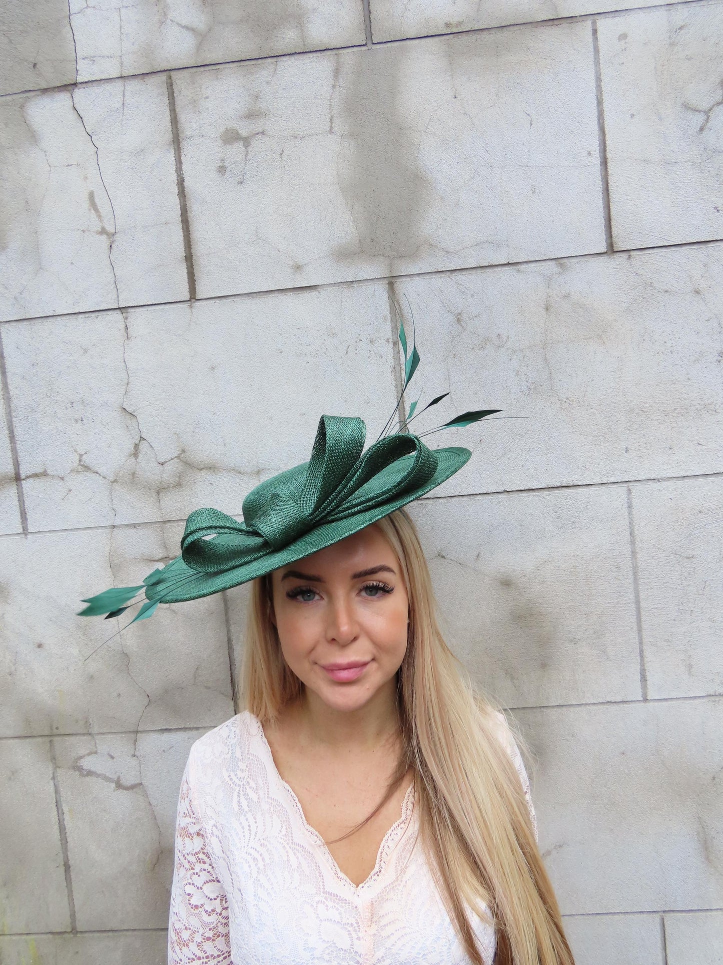 Large Bottle Green Feather Hatinator Hat Boater