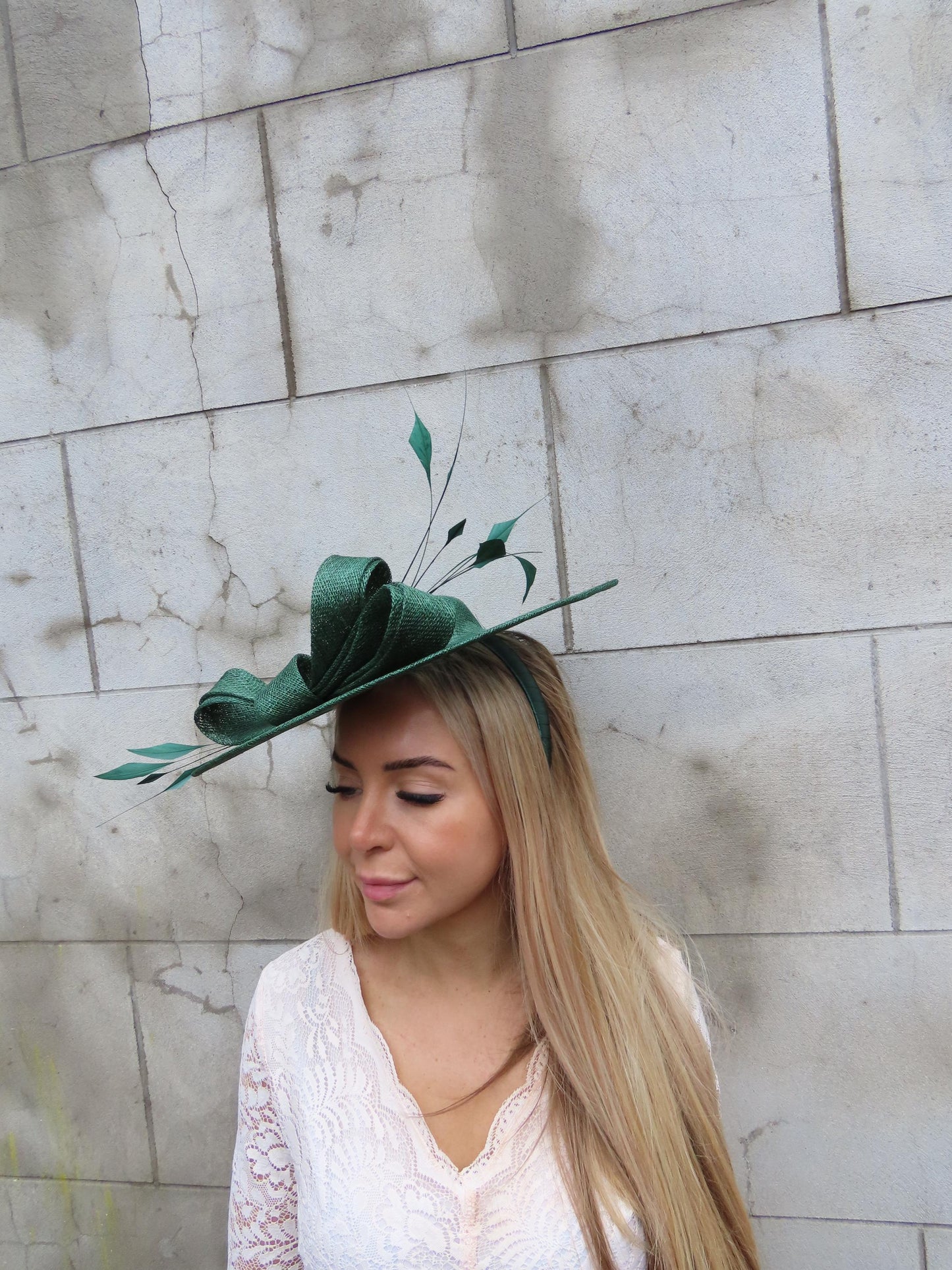 Large Bottle Green Feather Hatinator Hat Boater