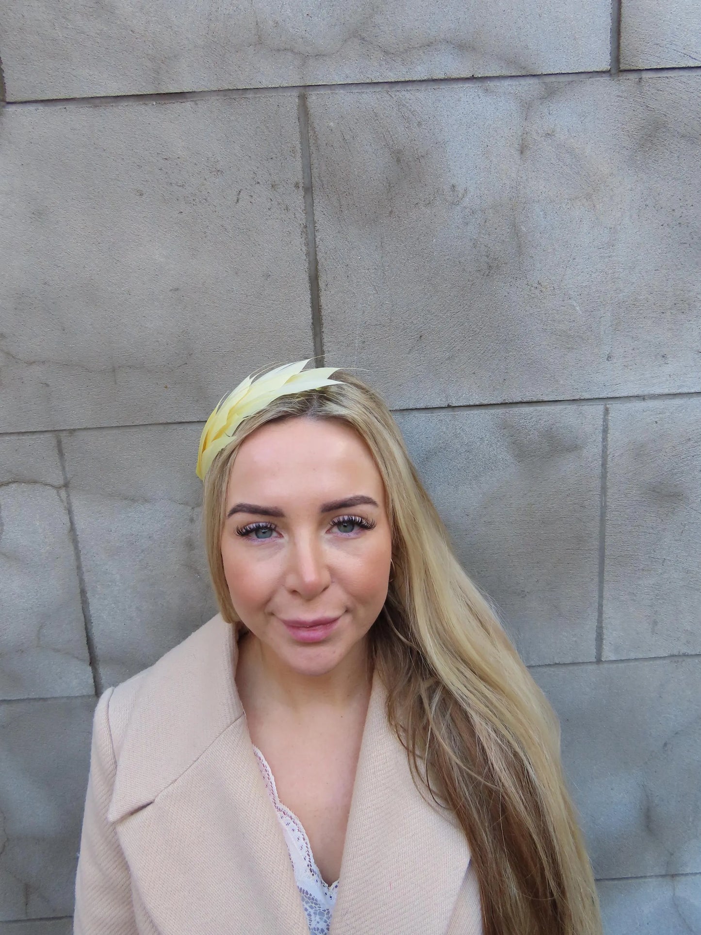 Butter Yellow Feather Thin Headband Fascinator