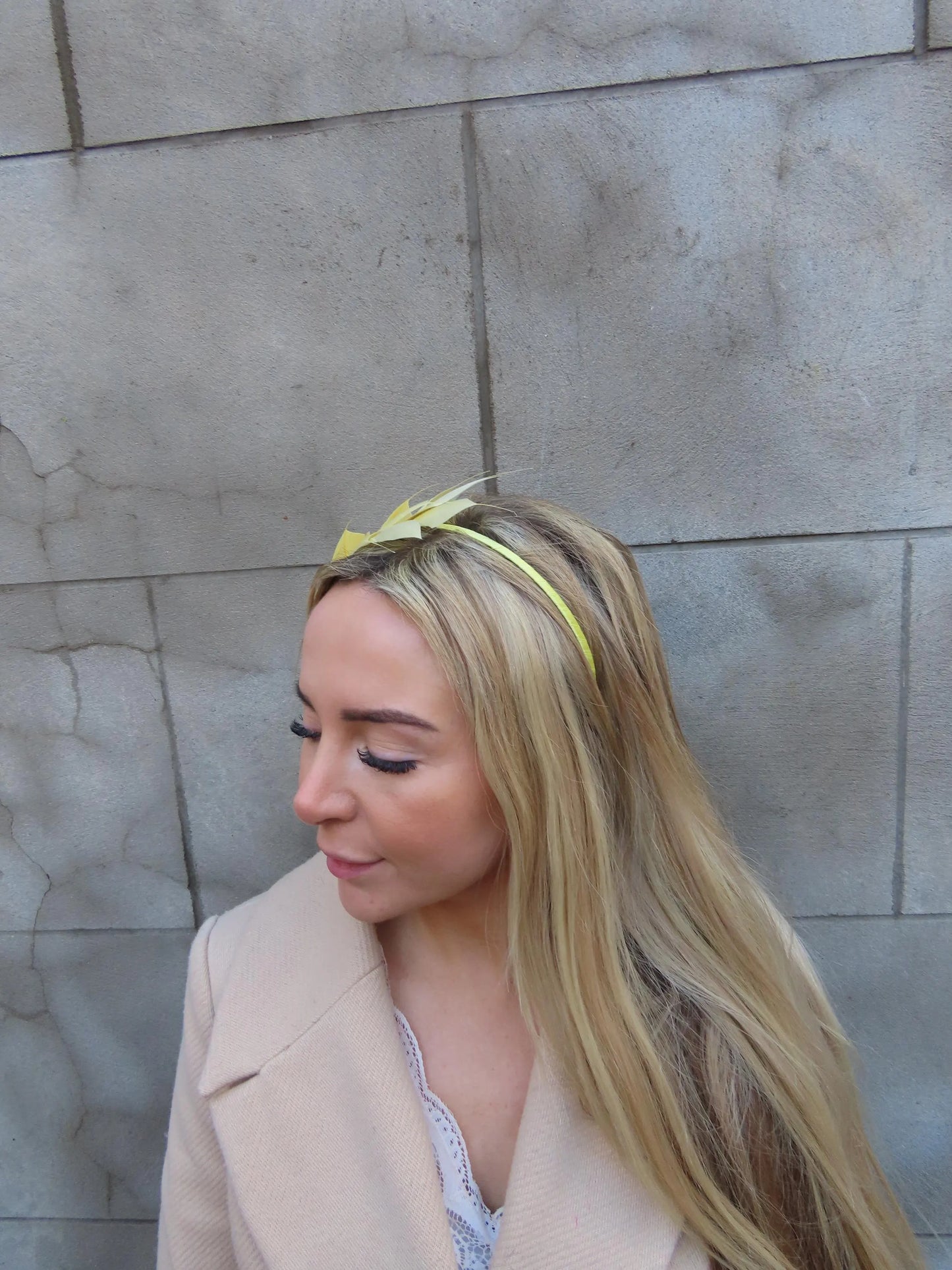 Butter Yellow Feather Thin Headband Fascinator