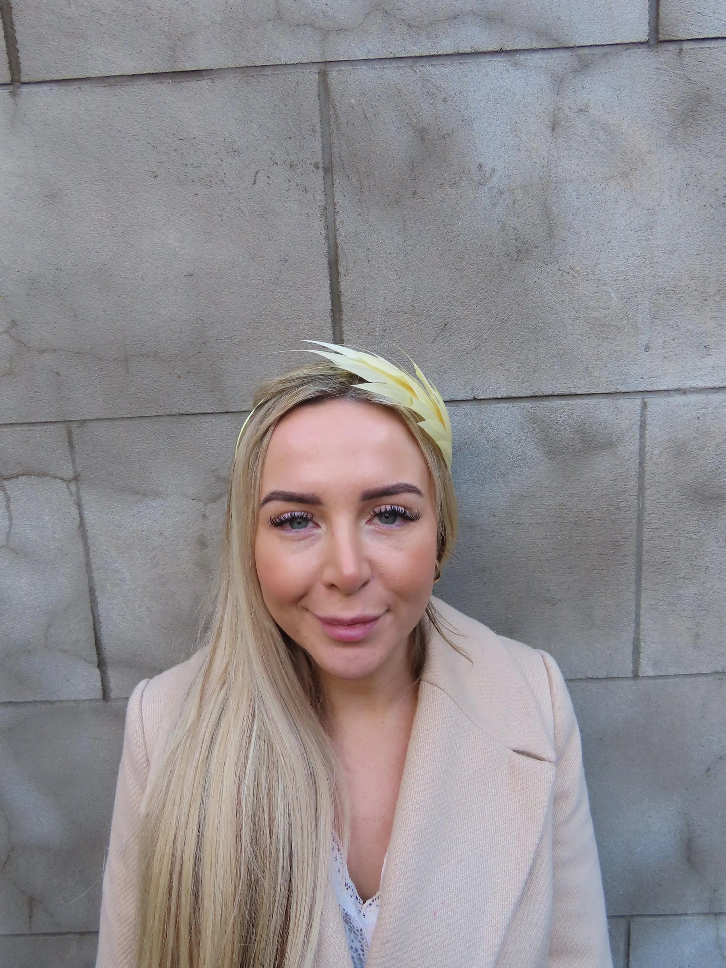 Butter Yellow Feather Thin Headband Fascinator