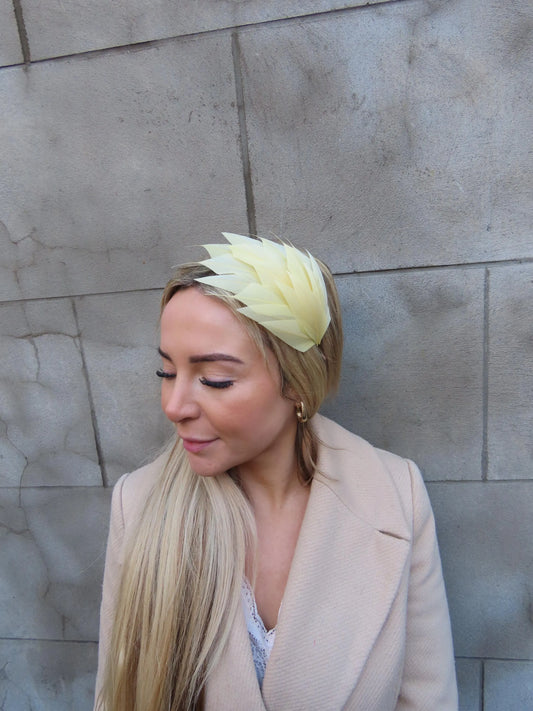 Butter Yellow Feather Thin Headband Fascinator
