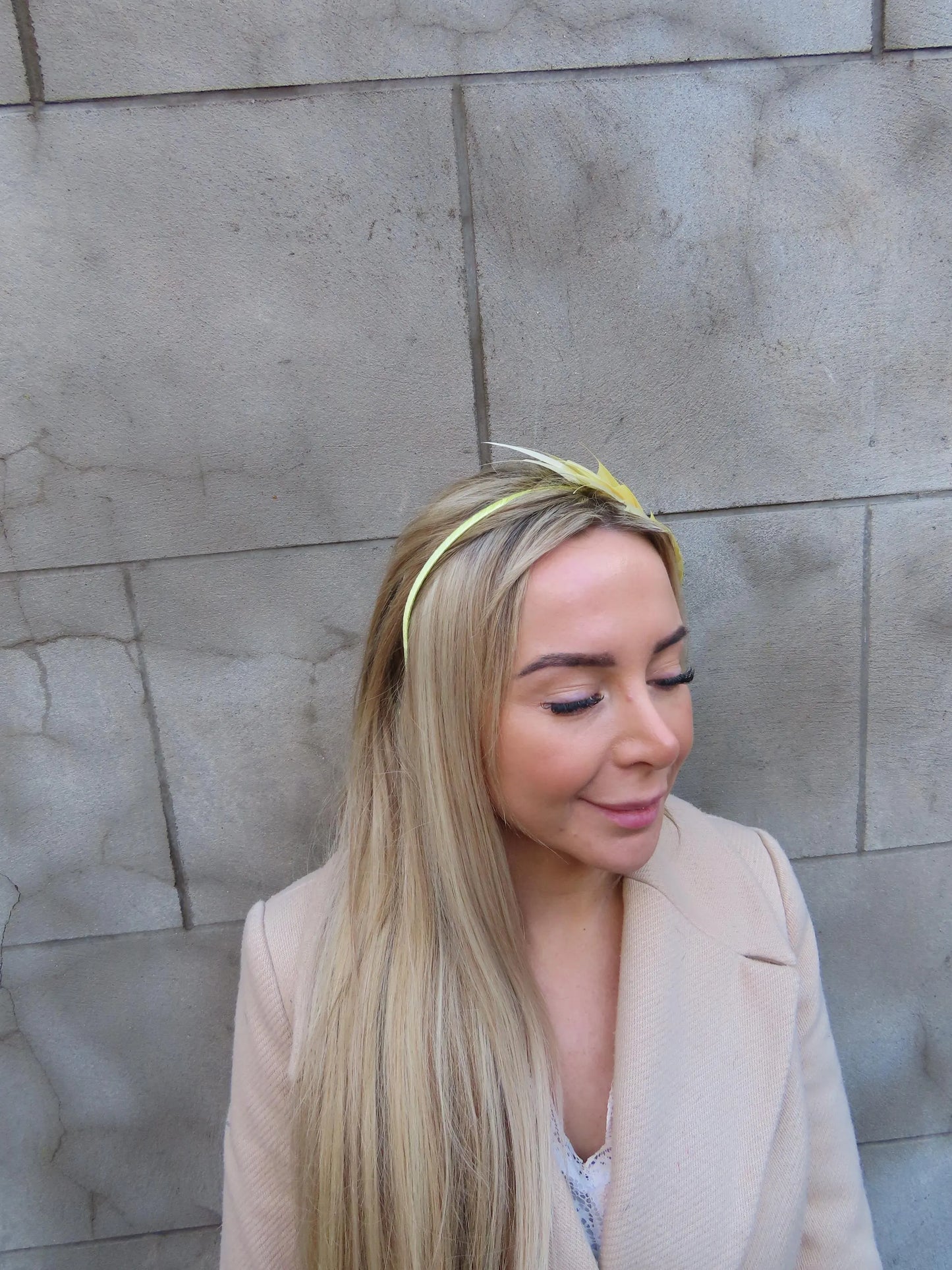 Butter Yellow Feather Thin Headband Fascinator
