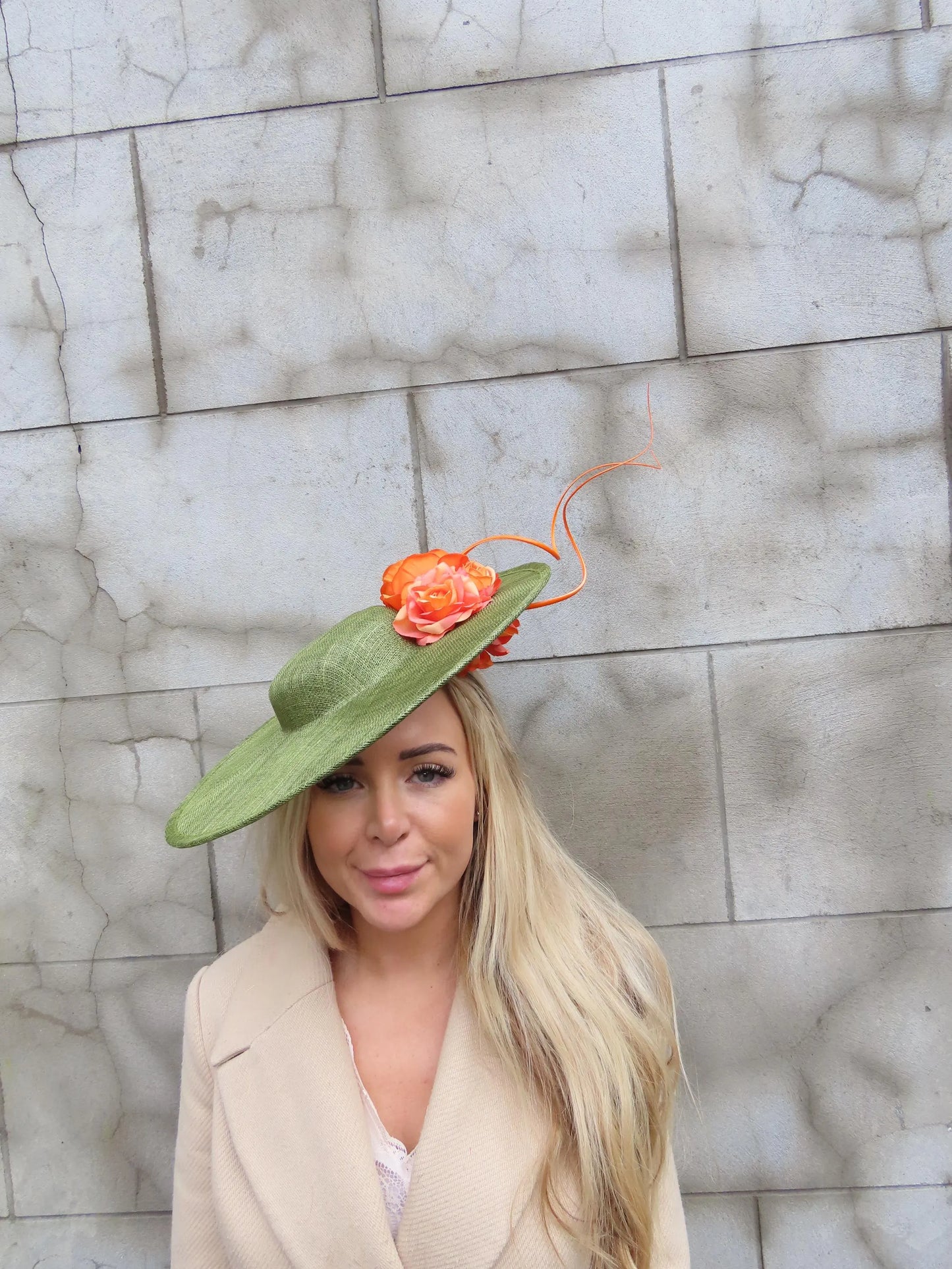 Olive Green & Orange Statement Boater Hat