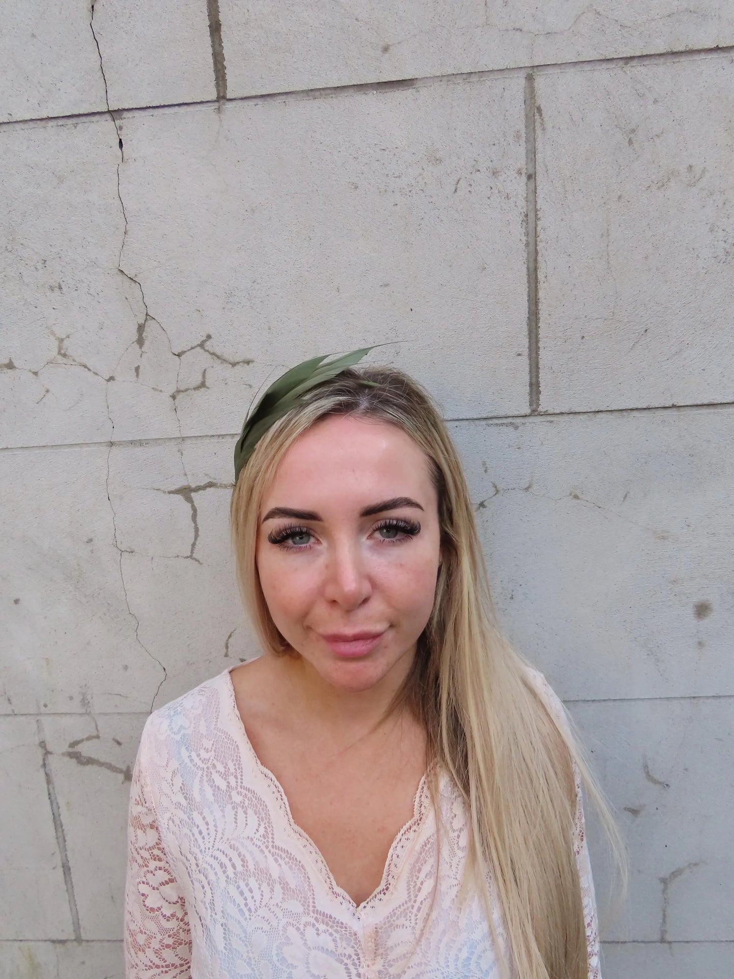 Olive Green Feather Headpiece