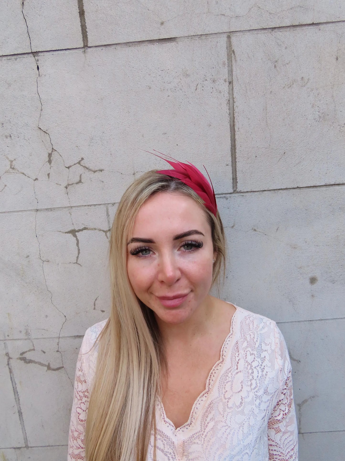 Dark Red Feather Fascinator Thin Headband