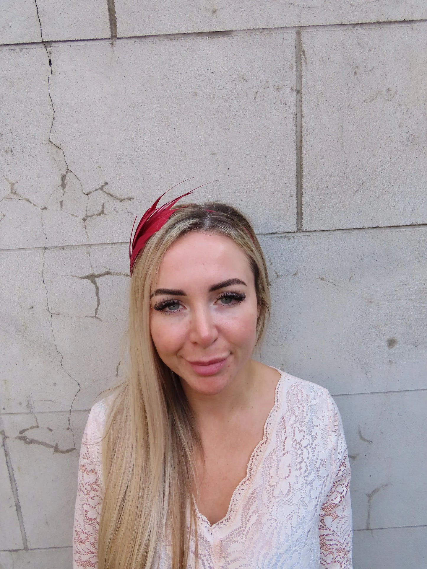 Dark Red Feather Fascinator Thin Headband