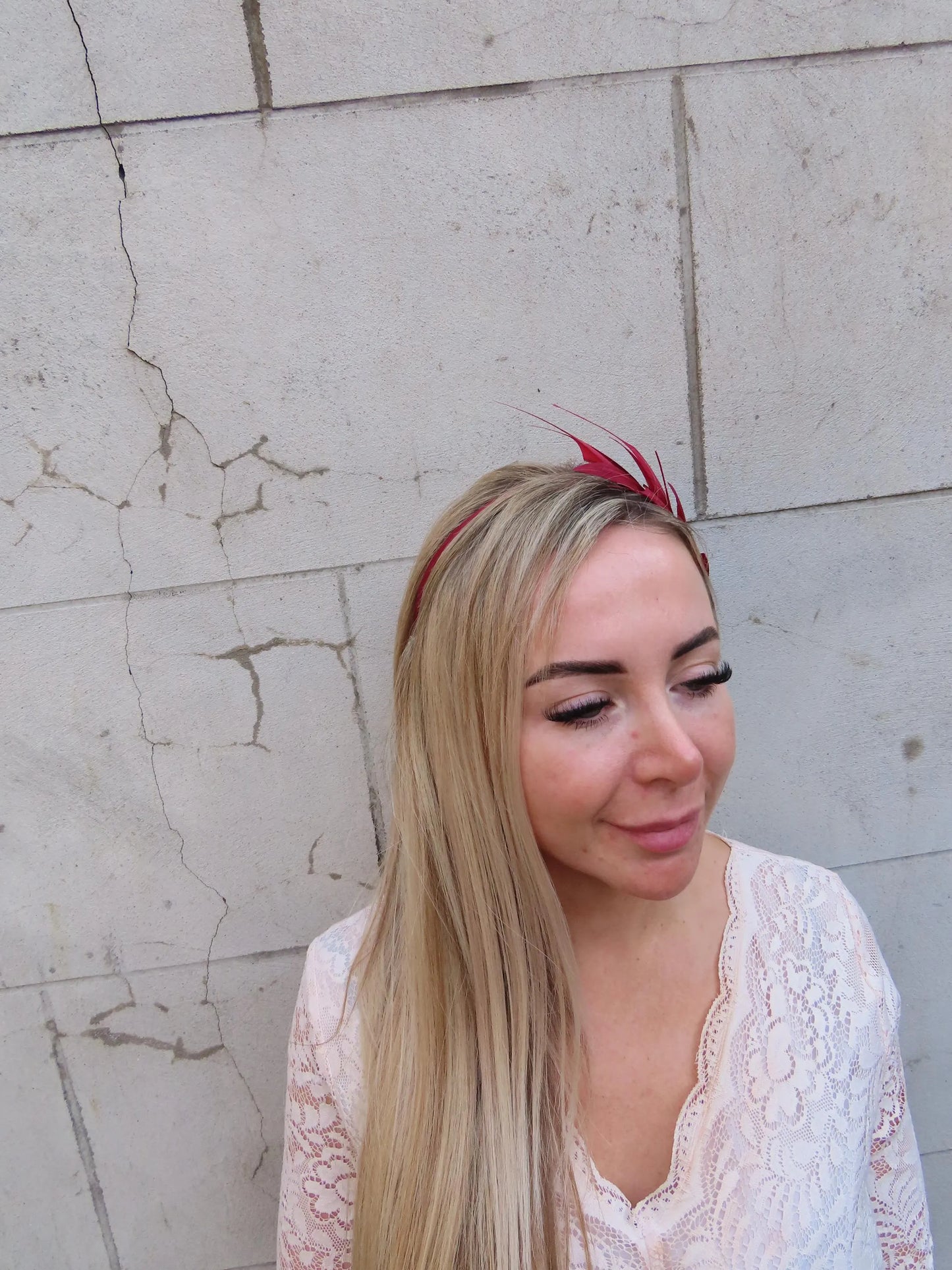 Dark Red Feather Fascinator Thin Headband