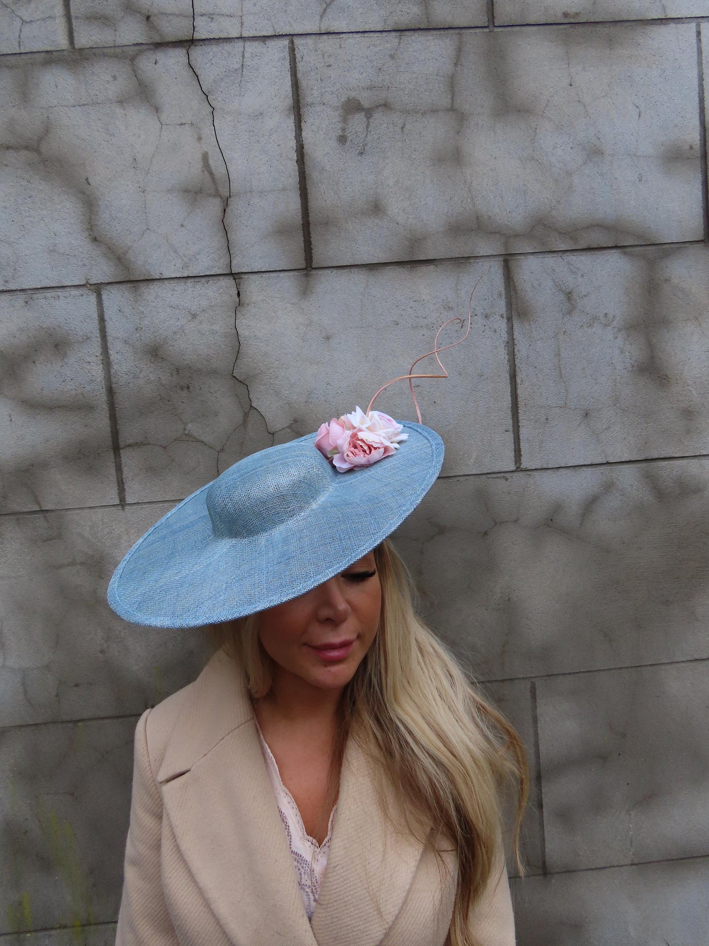 Light Blue & Pink Boater Hat