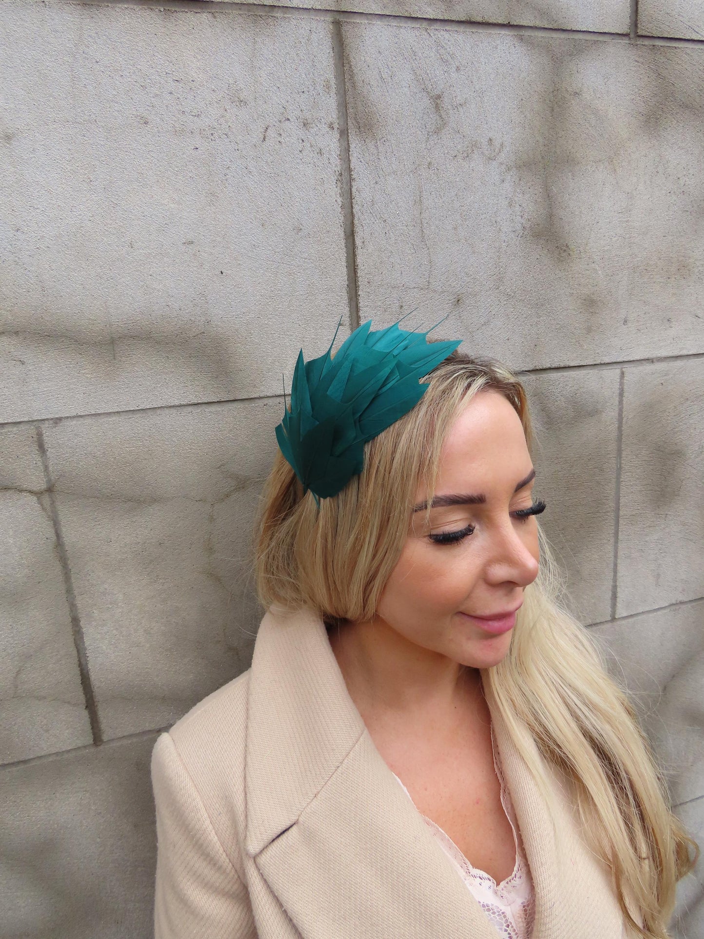Bottle Teal Green Feather Fascinator Headpiece